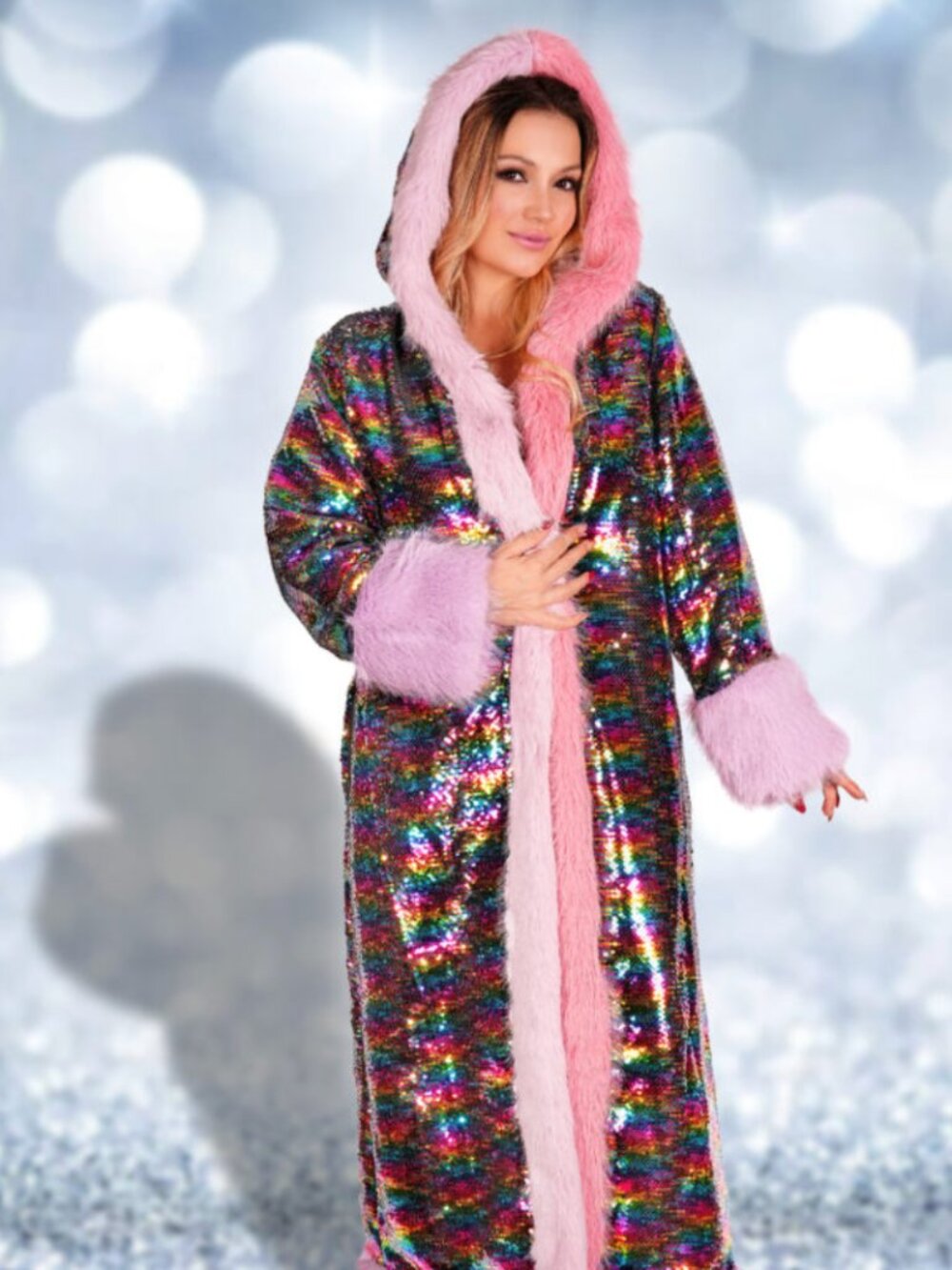 ✨ Show-Stopping Rainbow Sequin Faux Fur Coat ✨